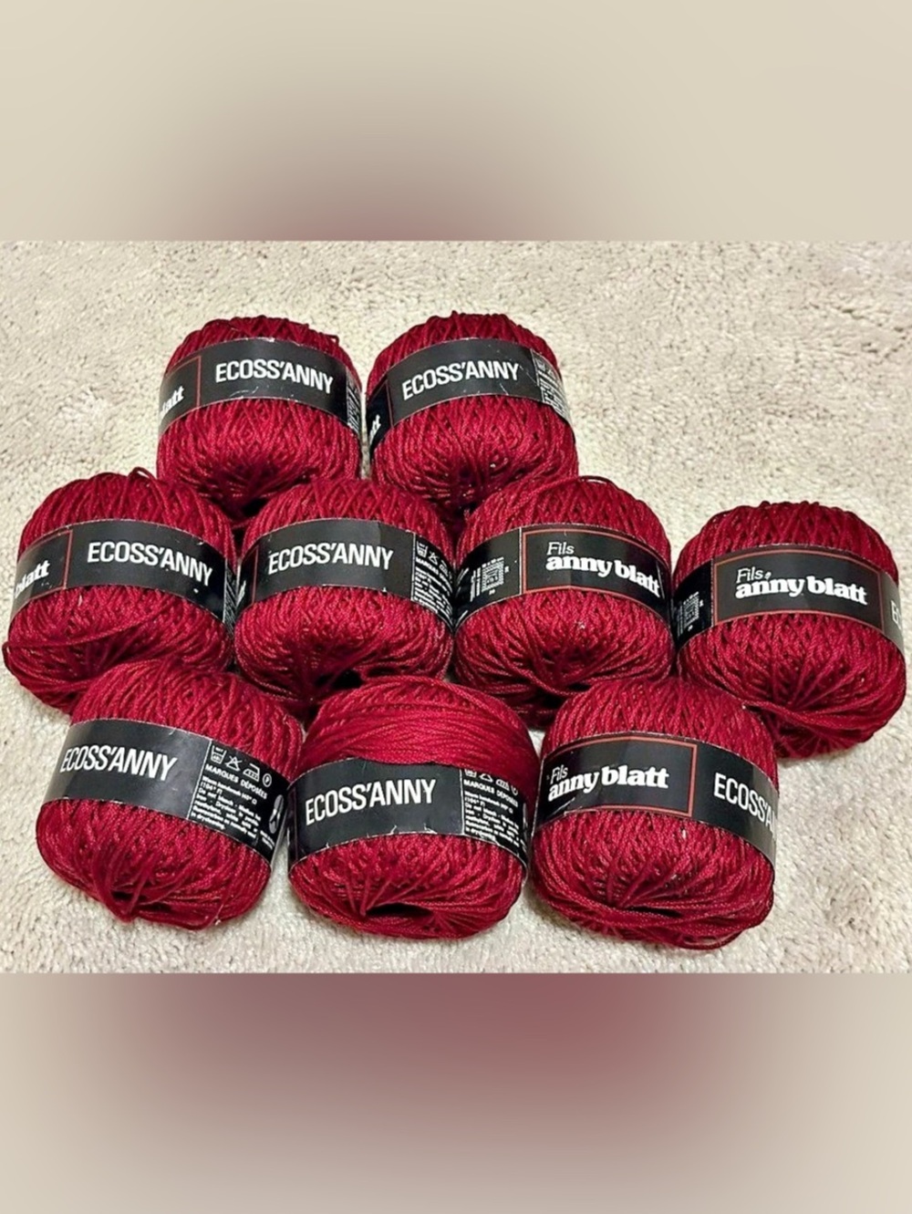 Vintage Anny Blatt Ecoss’Anny Cotton Yarn Bundle - Dark Red/Burgundy (9 Skeins)